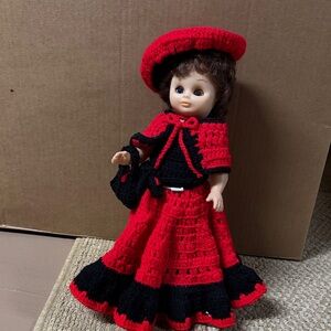 Red and Black Crochet Outfit Doll